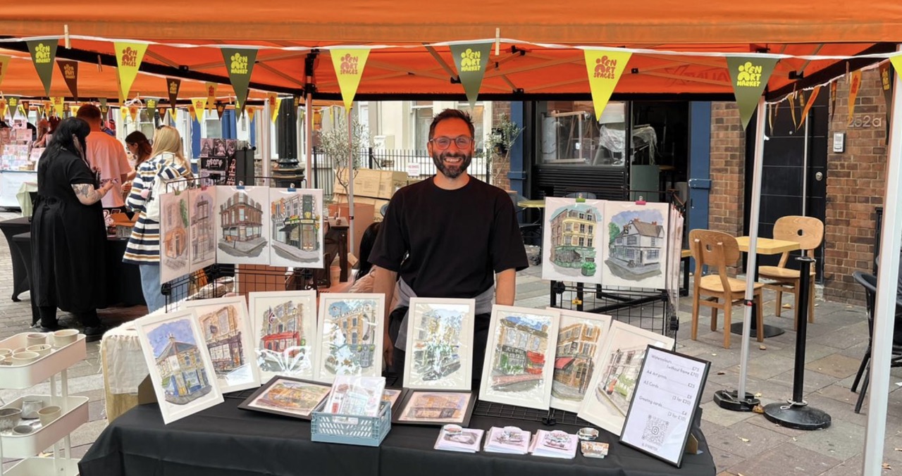 My stall at the Open Art Market in Portobello Road